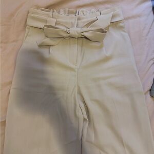 Express Cream Wide Leg Pants with Bow Detail